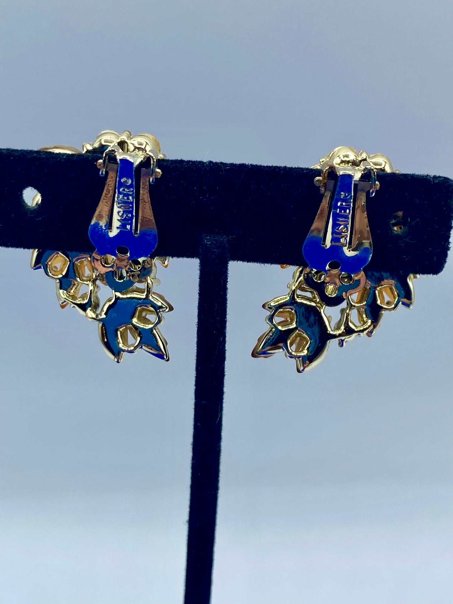 Vintage Lisner Frosted Glass & Rhinestone Clip Ons