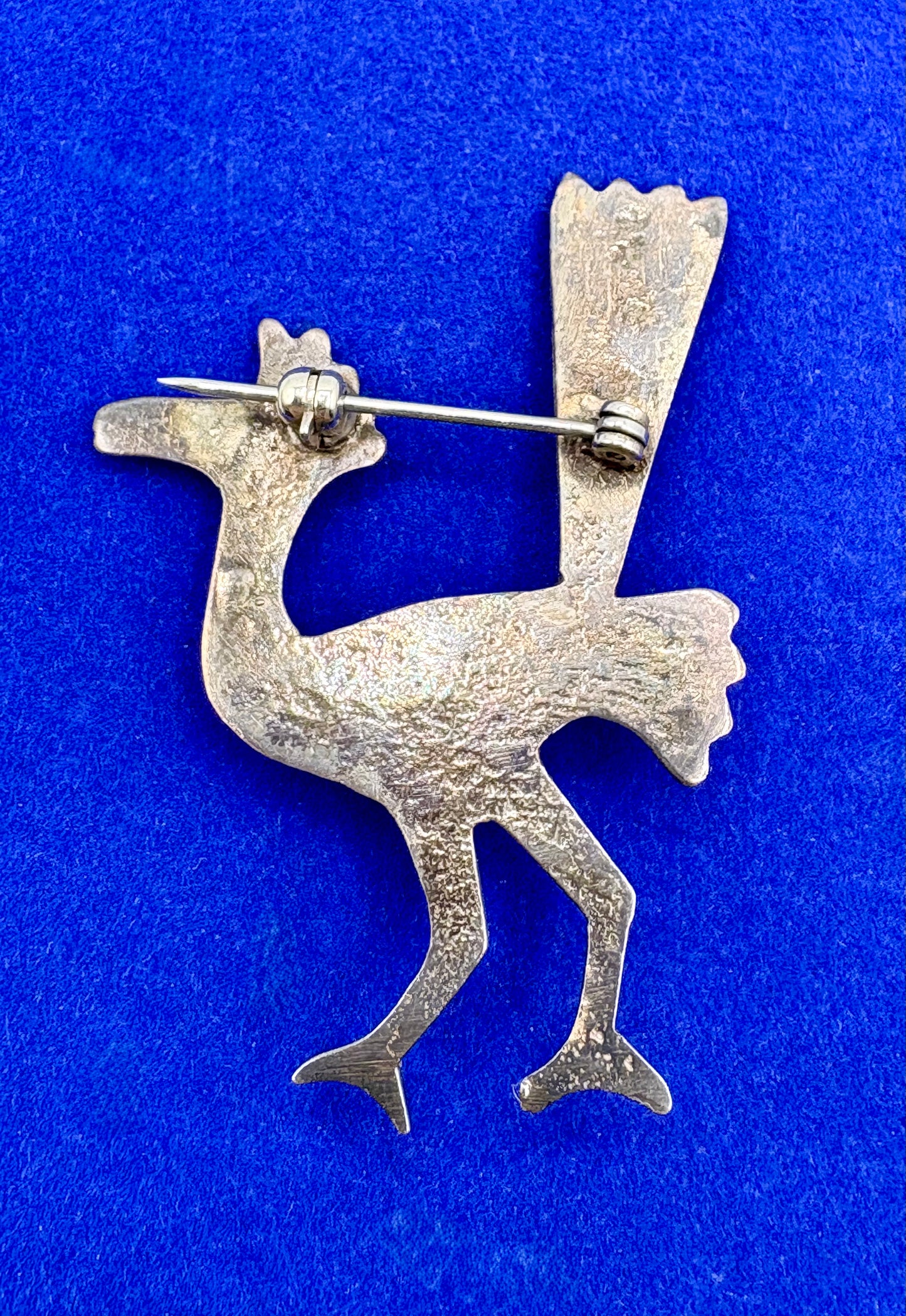 Vintage Sterling Silver Native Turquoise Roadrunner Brooch