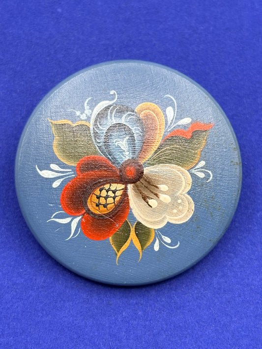 Hand Painted Floral Wood Brooch