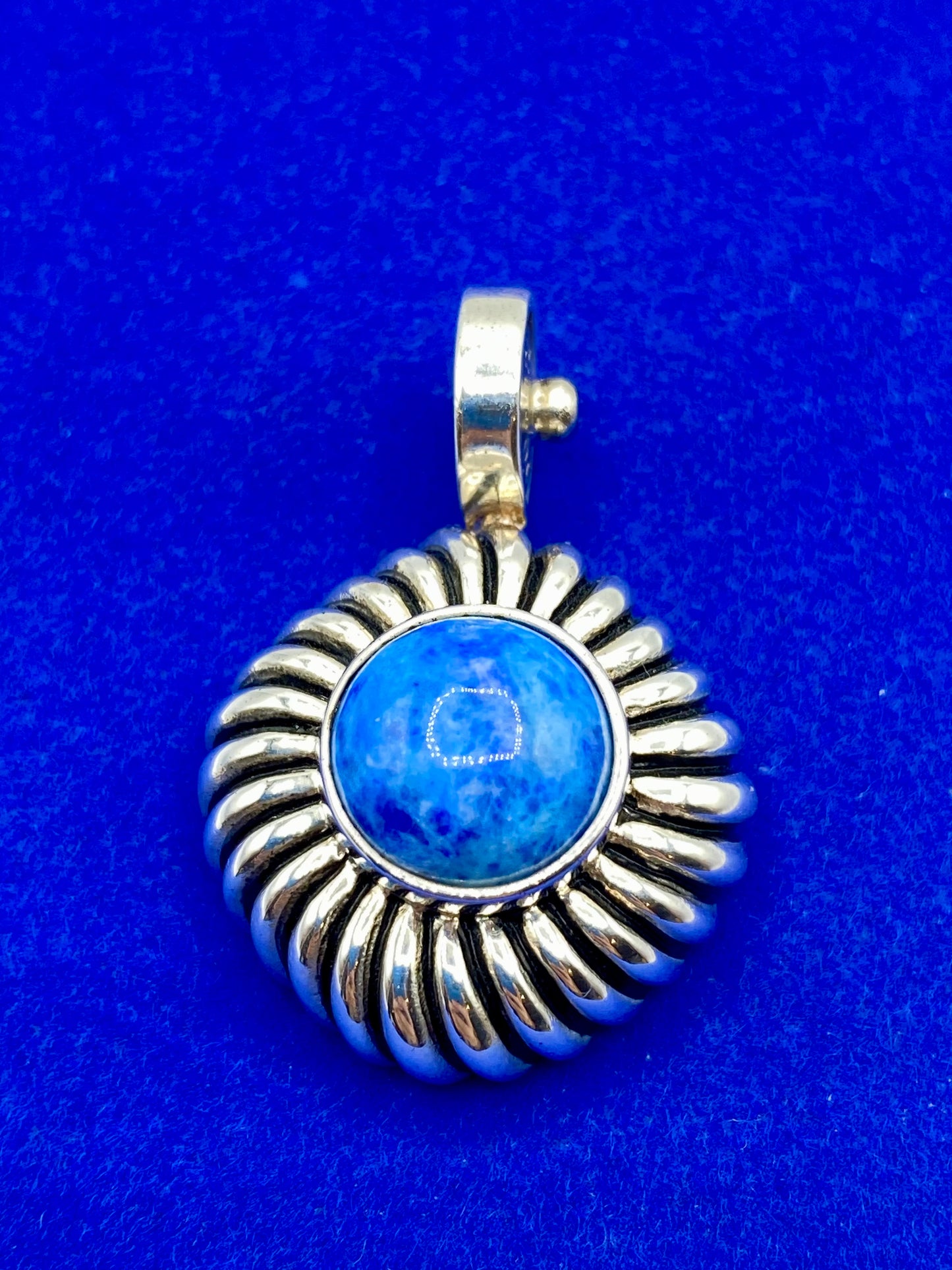 Joseph Esposito ESPO Sterling Silver Vintage Blue Lapis Ribbed Dome Pendant