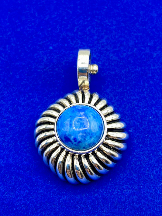Joseph Esposito ESPO Sterling Silver Vintage Blue Lapis Ribbed Dome Pendant