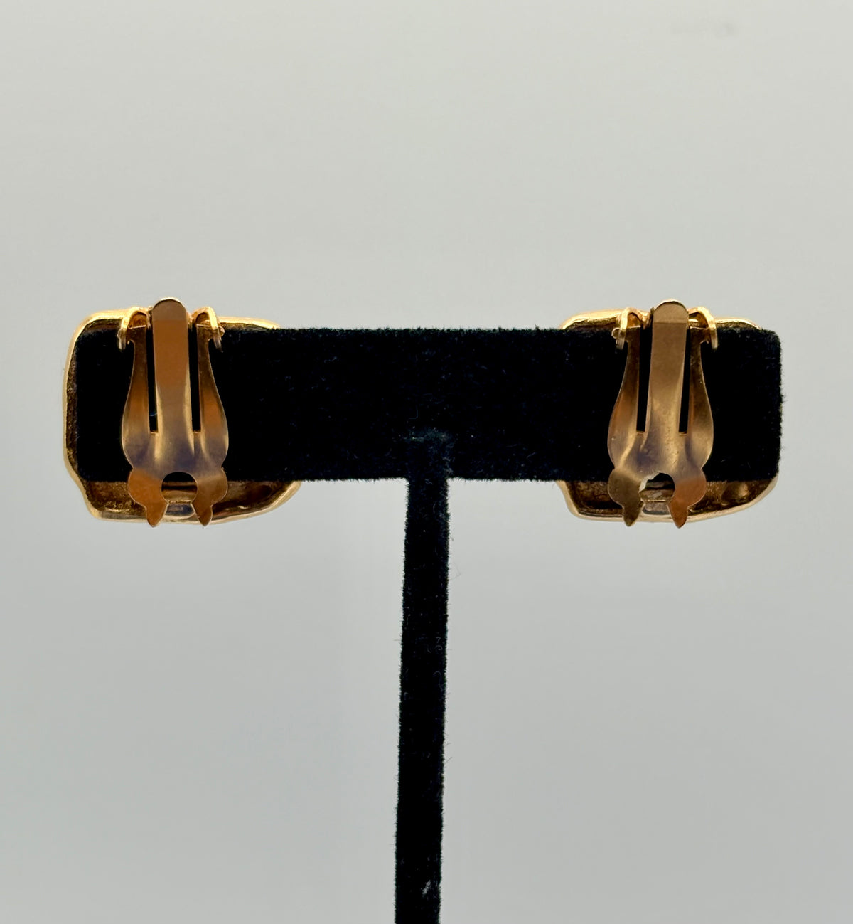 Vintage Gold Tone & Blue Acrylic Clip Ons