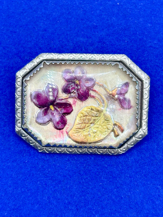 Vintage Floral Reverse Carved Intaglio Brooch
