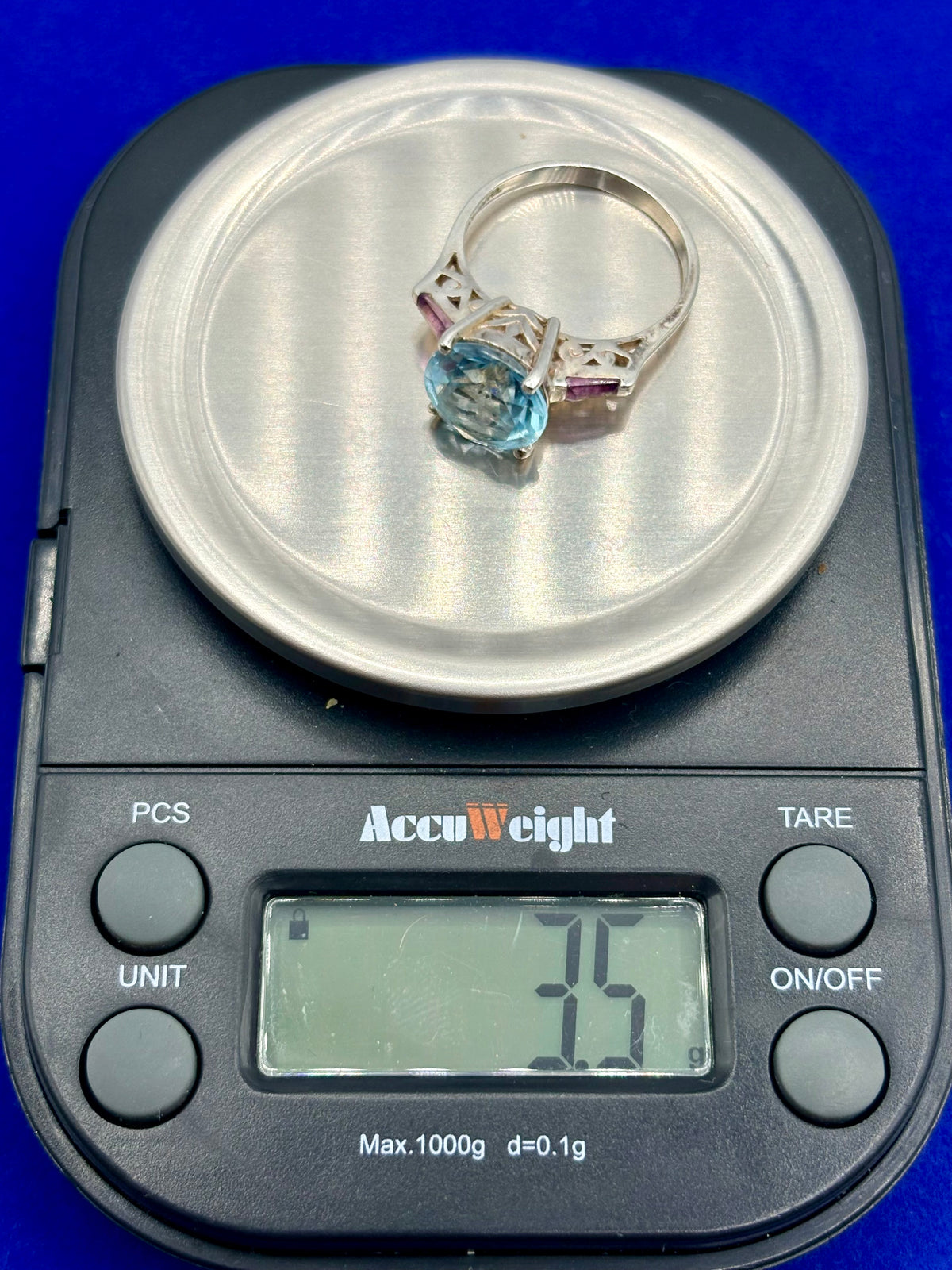 Sterling Silver Light Blue Topaz & Amethyst Ring