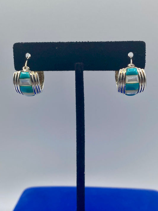 Sterling Silver Turquoise & MOP Hoop Earrings