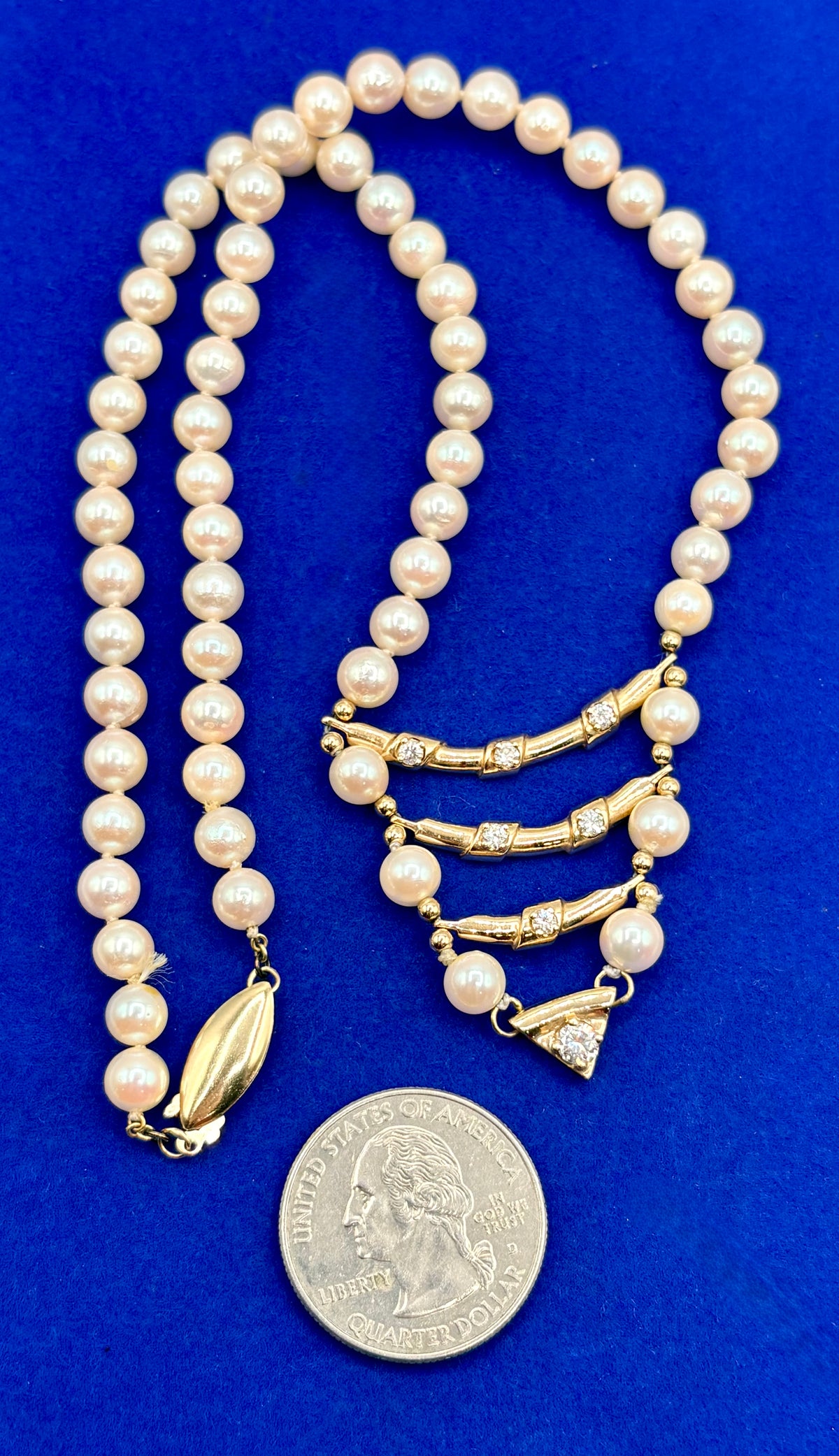 Beautiful Vintage 14K Yellow Gold & Freshwater Pearl Bib Necklace