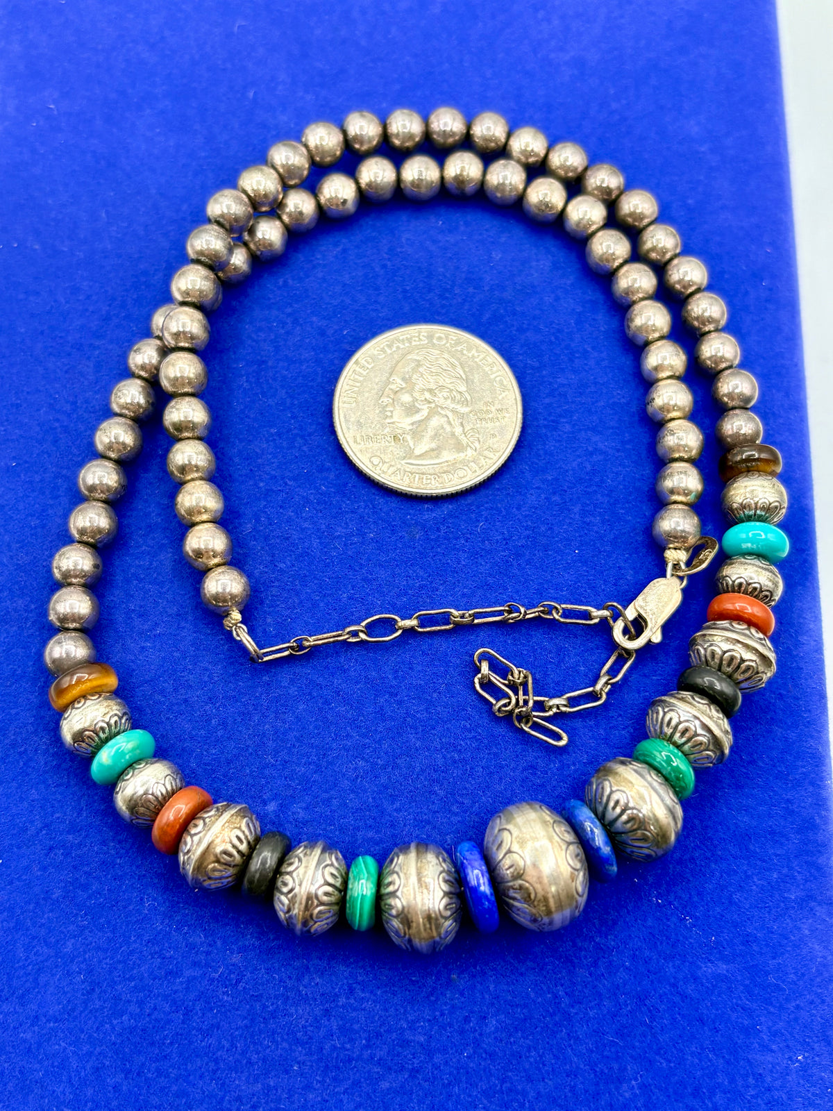 Sterling Silver Carolyn Pollack Native Graduated Gemstone Beaded Necklace