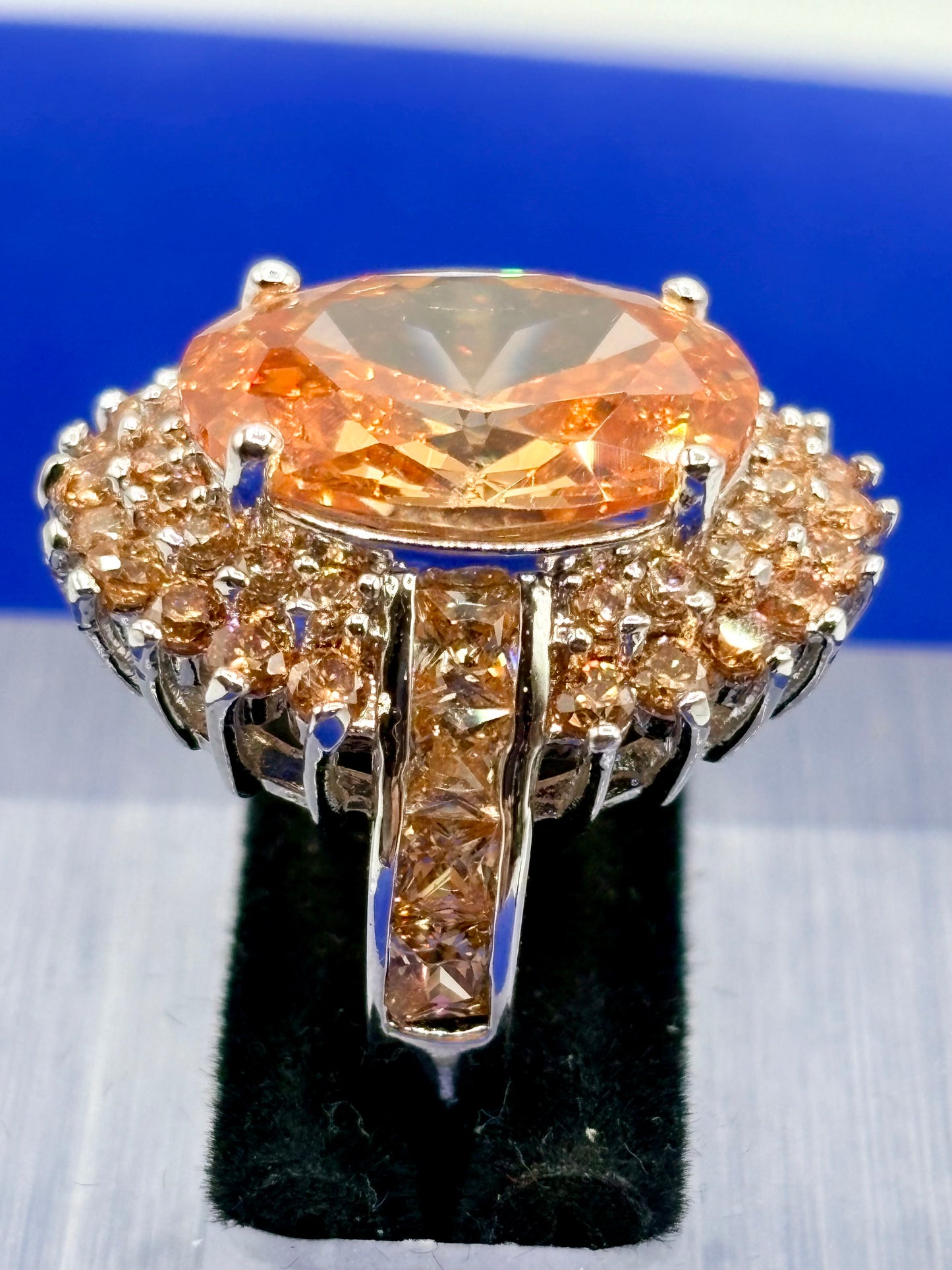 Statement Orange Glass Silver Tone Costume Ring