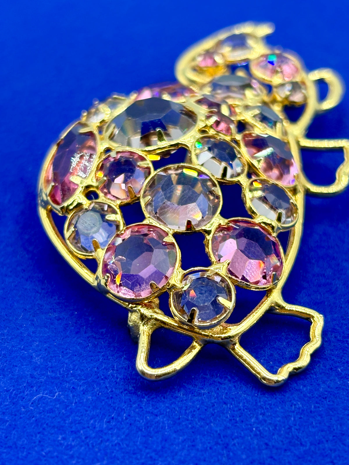 Vintage Gold Tone Pink & Purple Glass Rhinestone Turtle Brooch