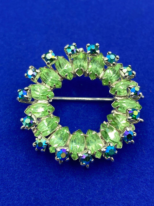 Uranium Rhinestone Circle Brooch