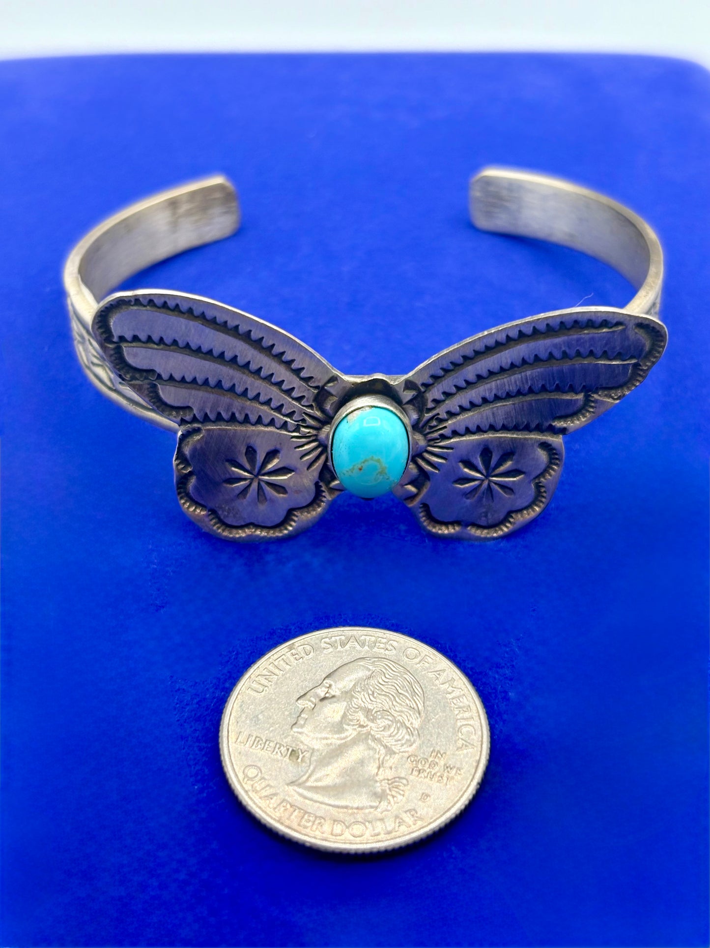 Sterling Silver Native Rick Enrequez Turquoise Butterfly Cuff Bracelet