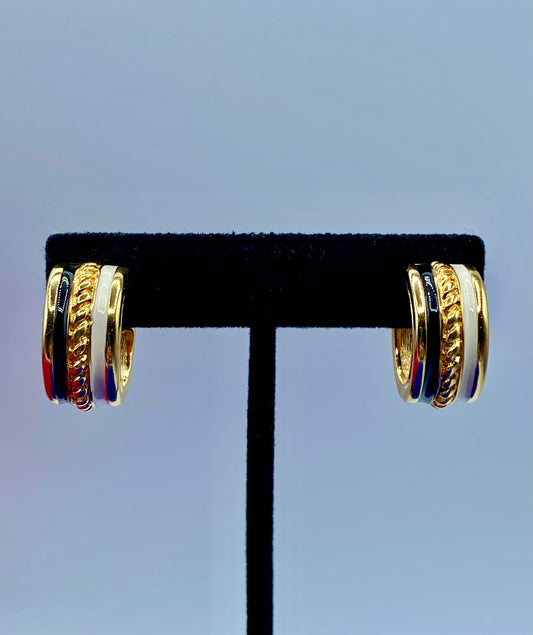 Vintage Monet Enamel Stripe Hoop Earrings