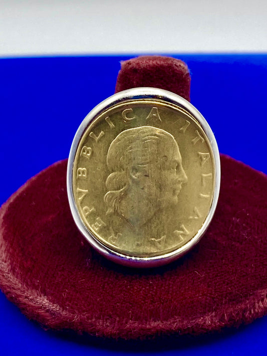 Bronze Milor Italy 200 Lira Coin Statement Ring