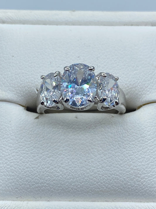 Silver Tone Glass Ring