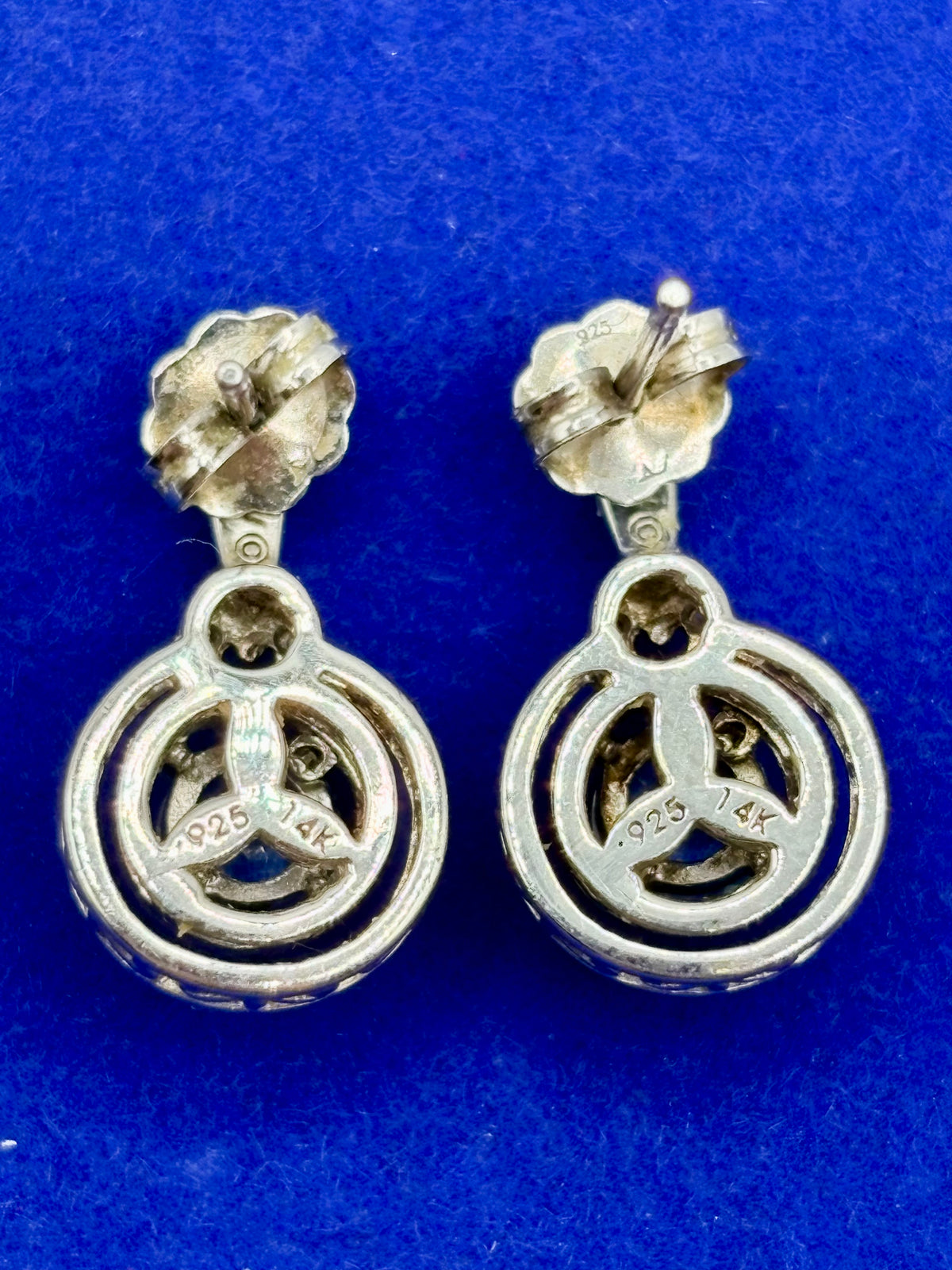 Sterling Silver & 14K Light Blue Spinel & Diamond Stud Earrings