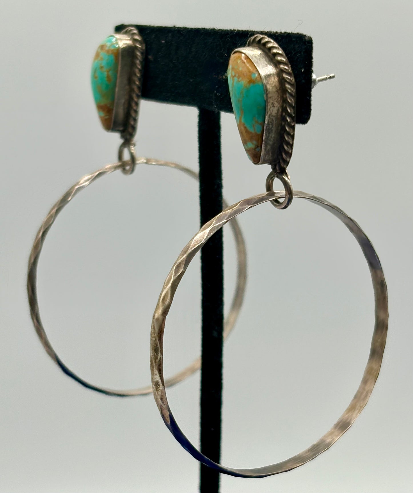 Sterling Silver Native Eloise Kee Turquoise Hoop Earrings