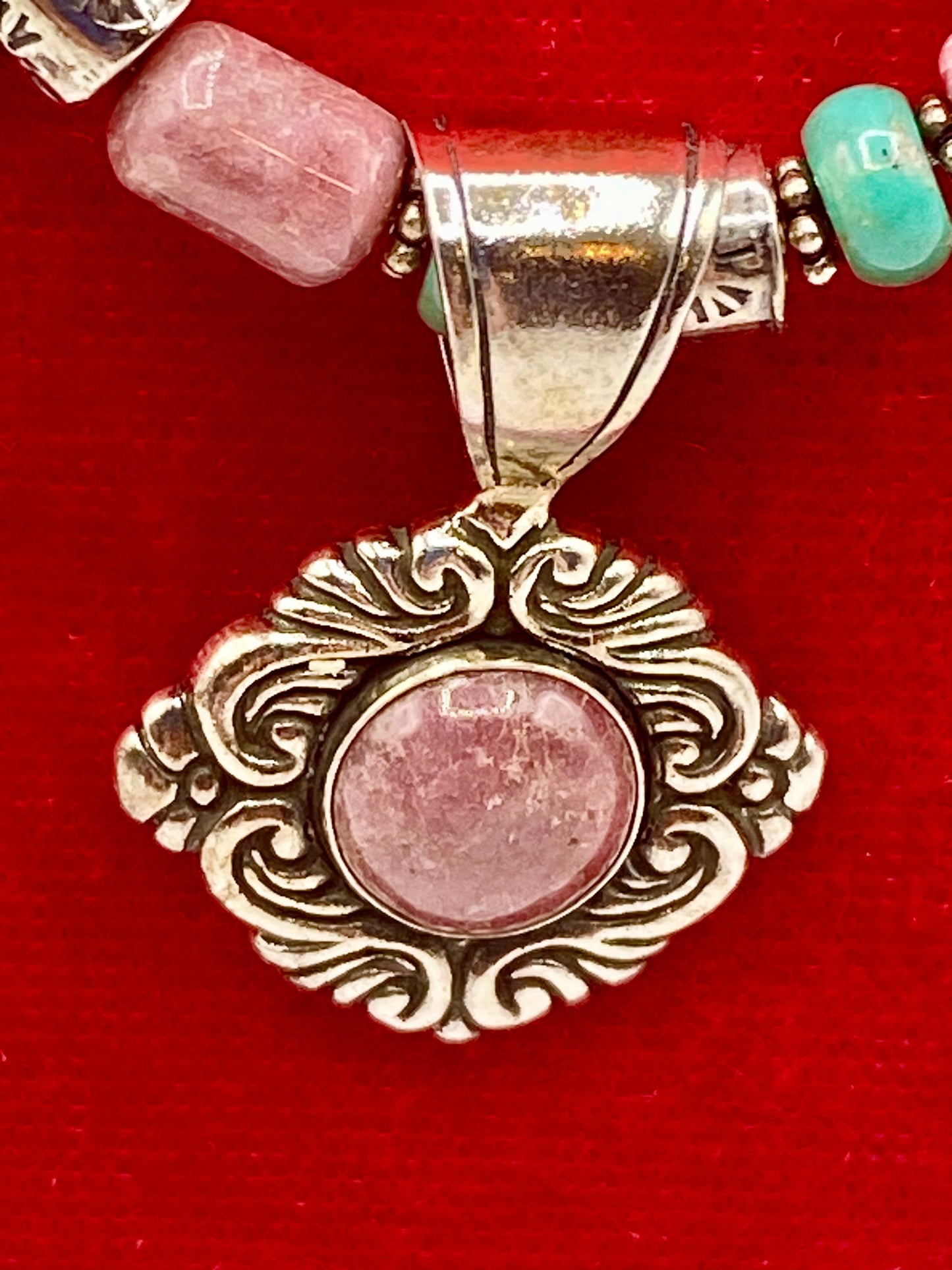 Sterling Silver Carolyn Pollack Rhodonite & Turquoise Necklace