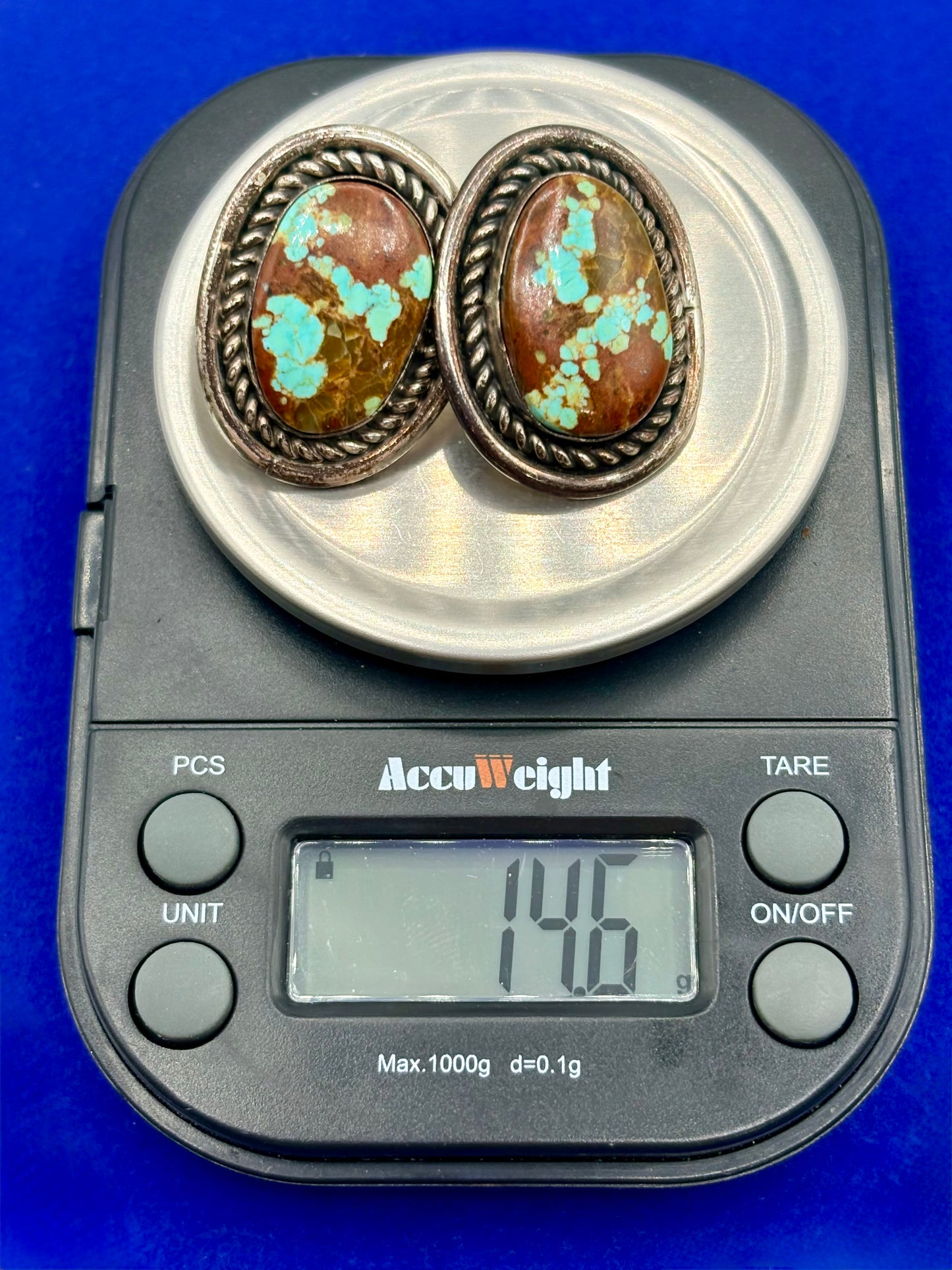 Sterling Silver Native Robert Livingston Turquoise Earrings