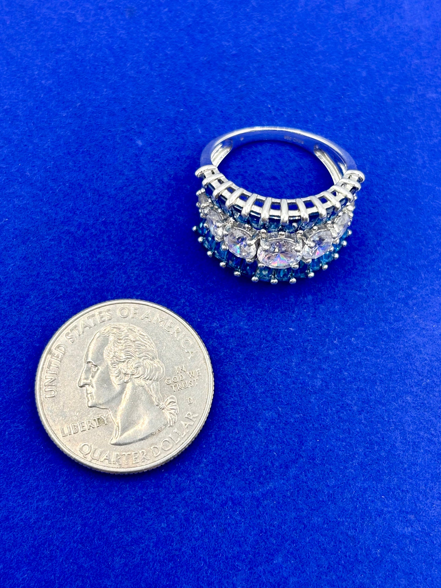 Sterling Silver Blue & Clear CZ Statement Ring