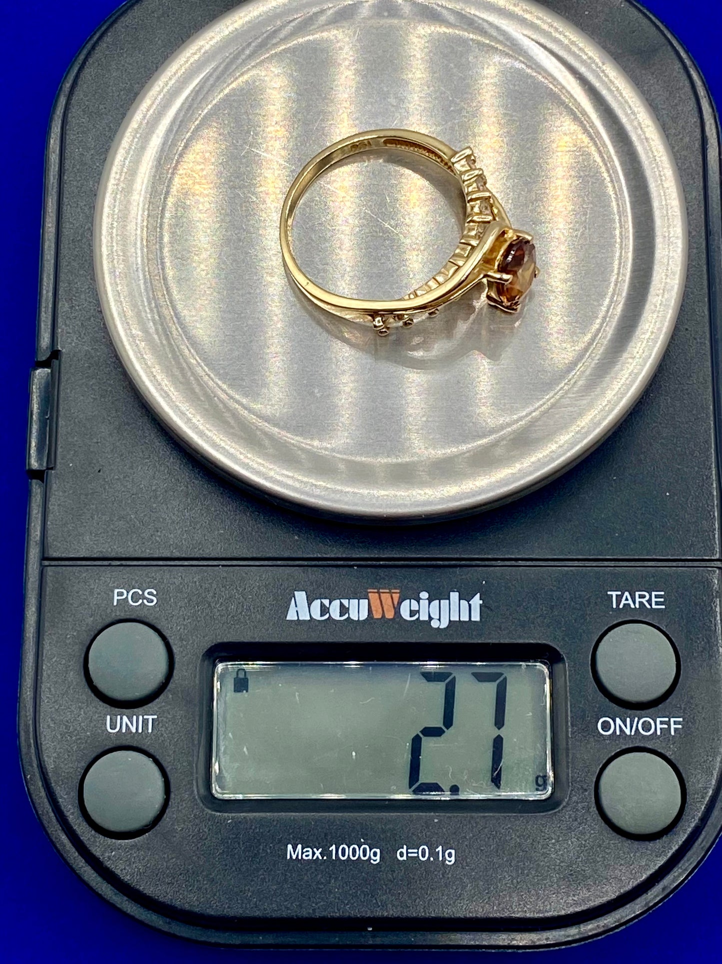 10K Gold Orange & Clear Topaz Ring