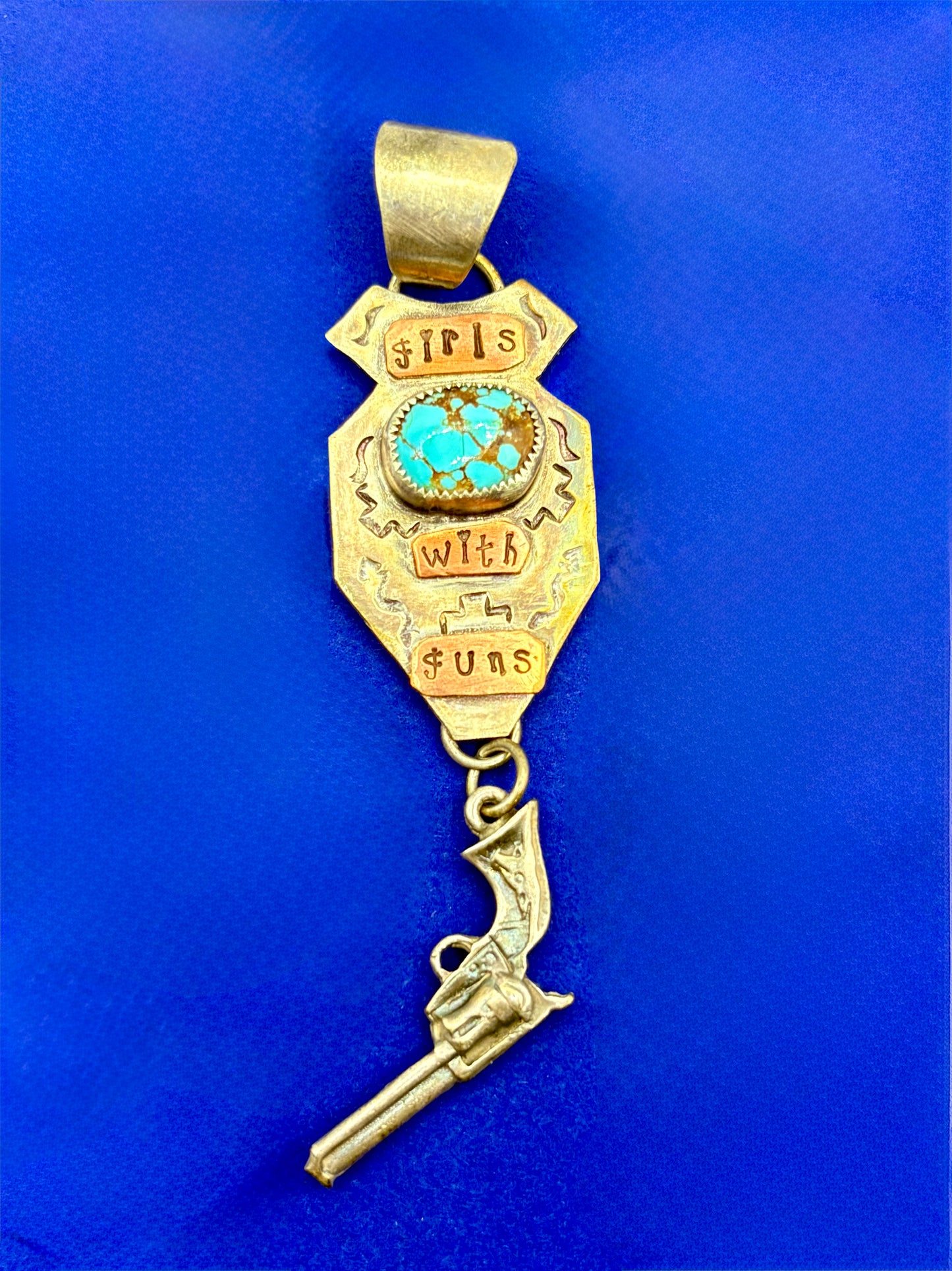 Sterling Silver & Brass Country Girl Pistol Pendant