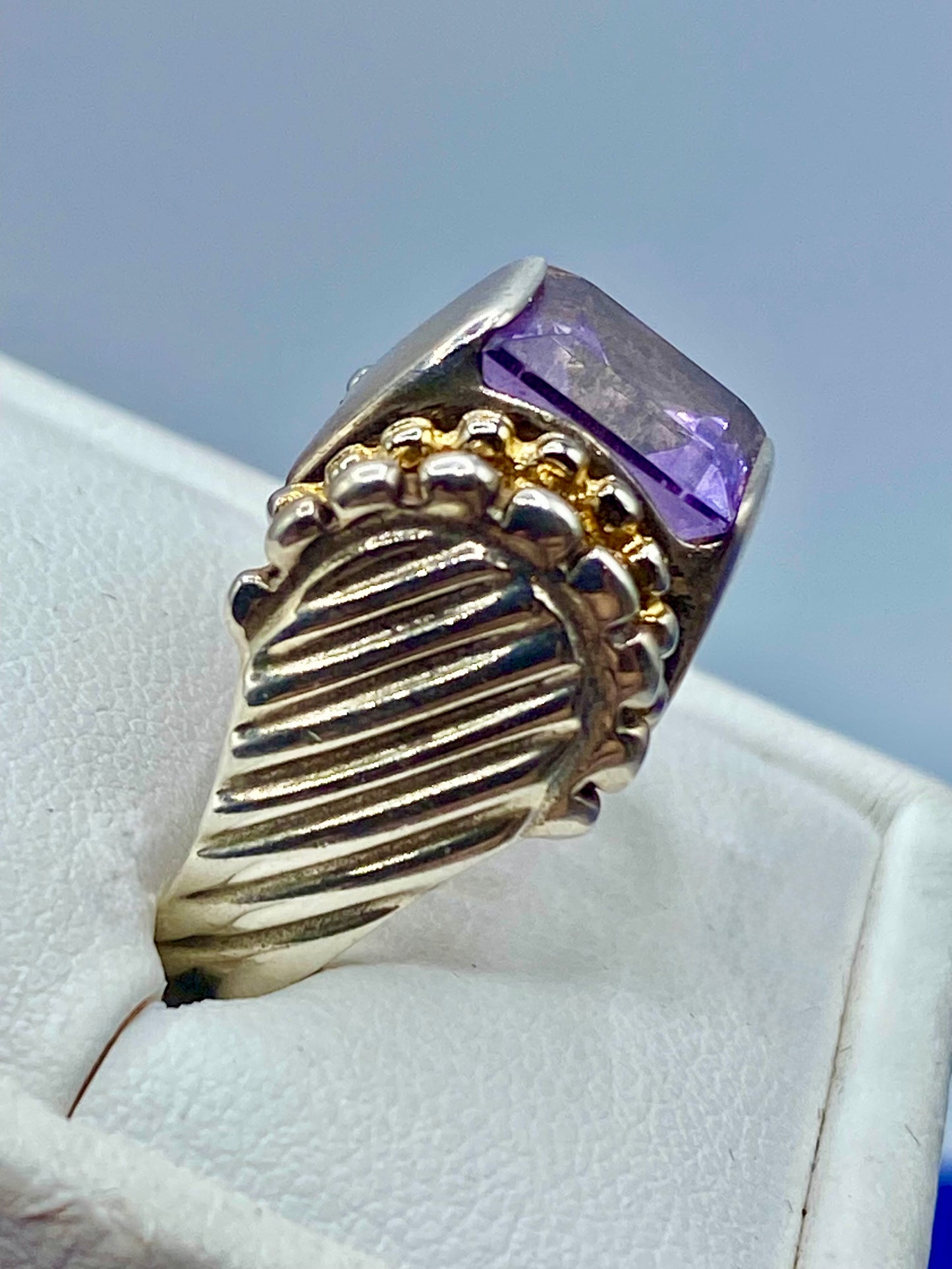 Sterling Silver Heavy B.G Amethyst Ring