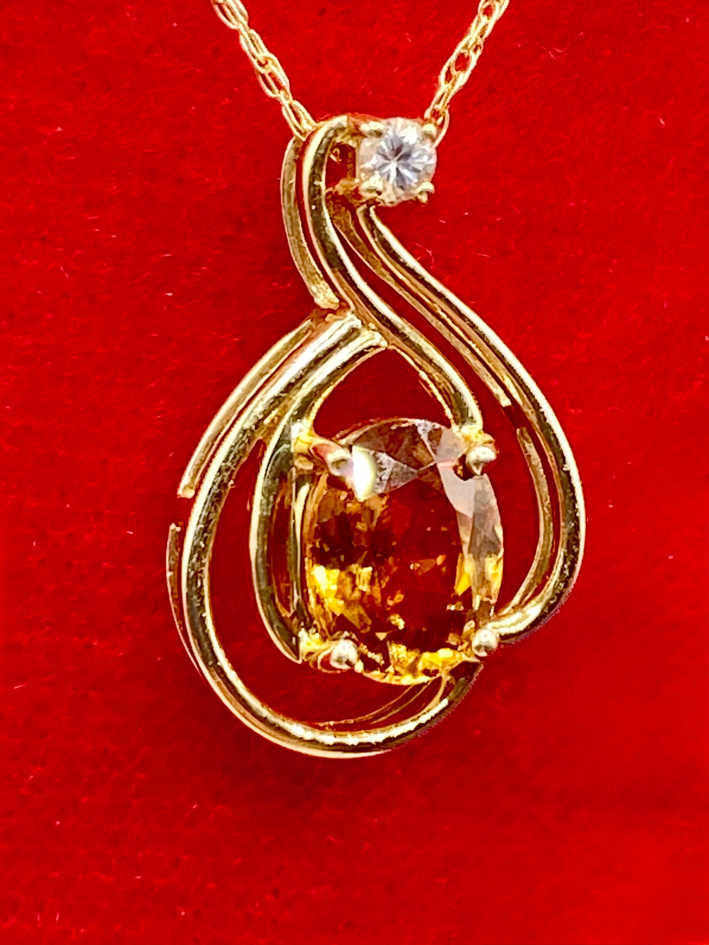 10K Gold Orange & Clear Topaz Necklace