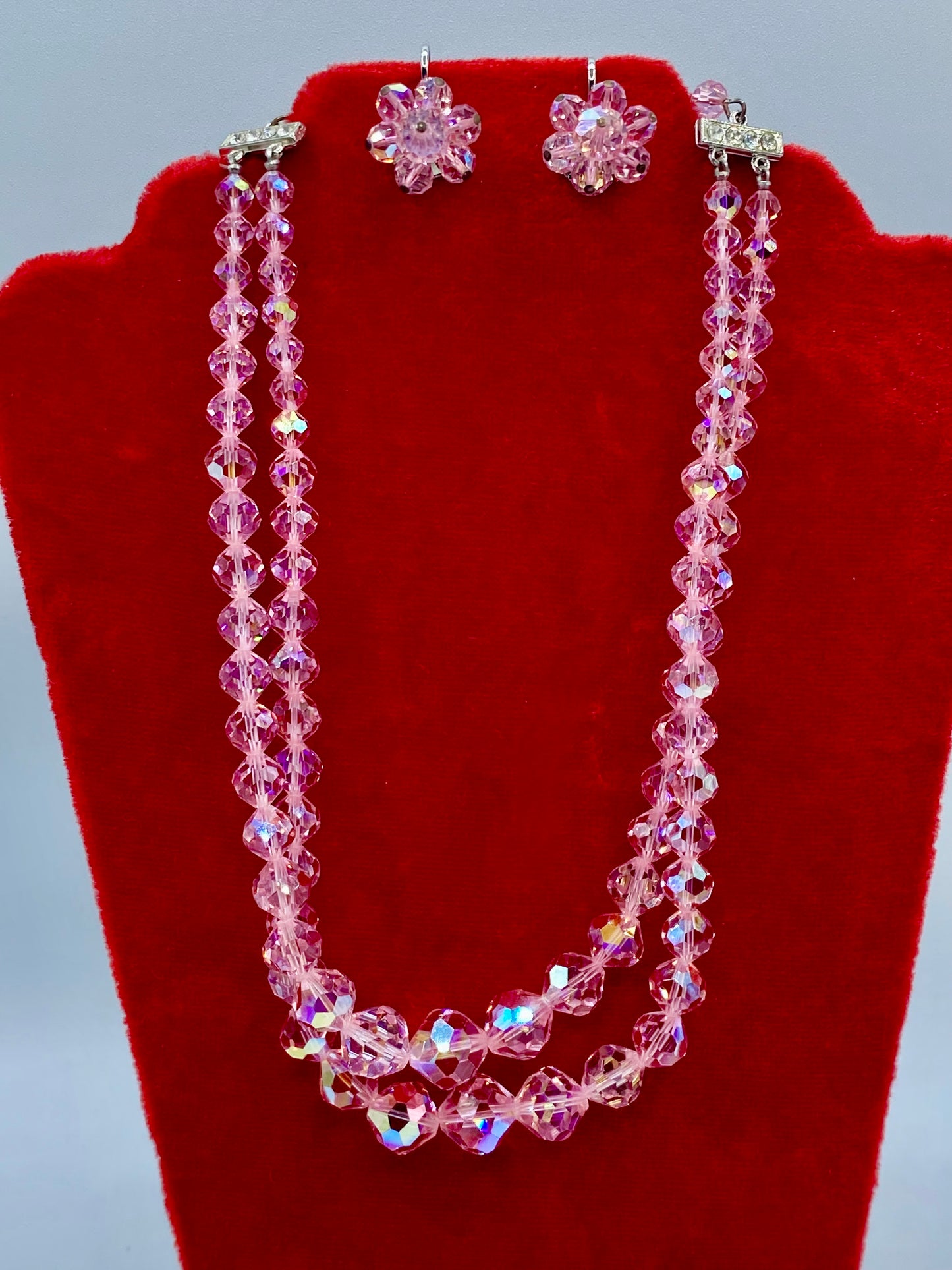 Vintage Pink AB Crystal Jewelry Set