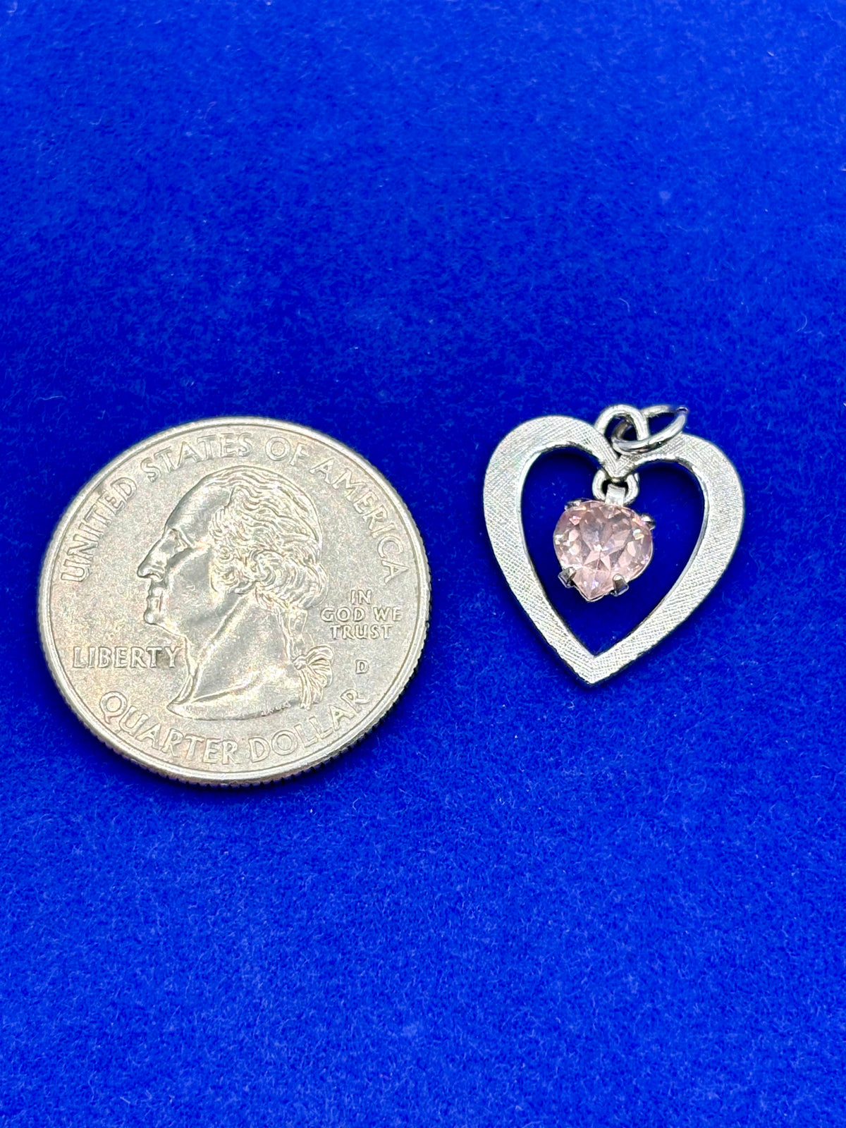 Vintage Sterling Silver Pink Glass Heart Charm