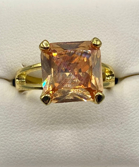 Orange Glass Gold Tone Ring