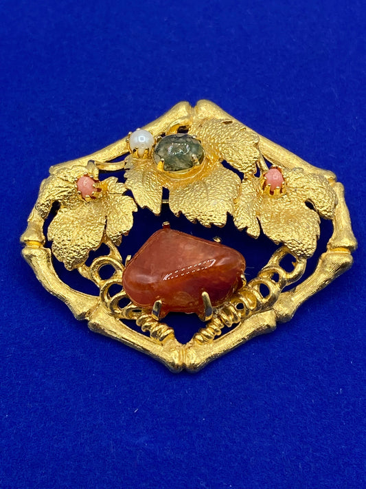 Gold Tone Stone Brooch