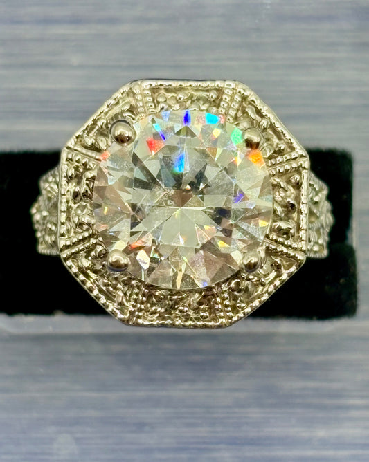 Silver Tone & Clear Rhinestone Statement Ring