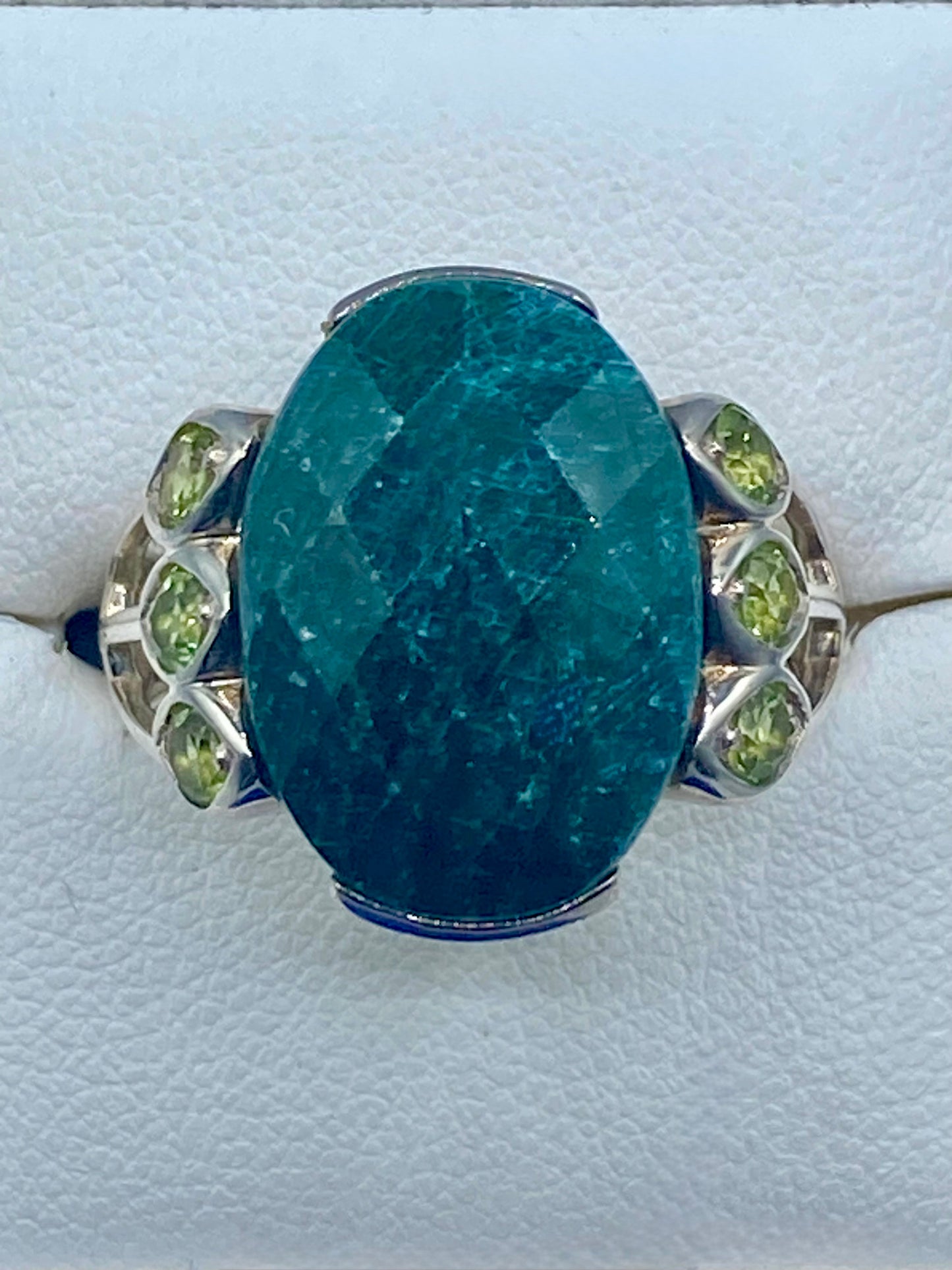 Sterling Silver Dyed Green Quartzite & CZ Ring