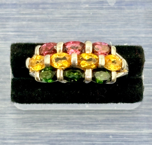 Sterling Silver Multi Color Tourmaline Gemstone Ring