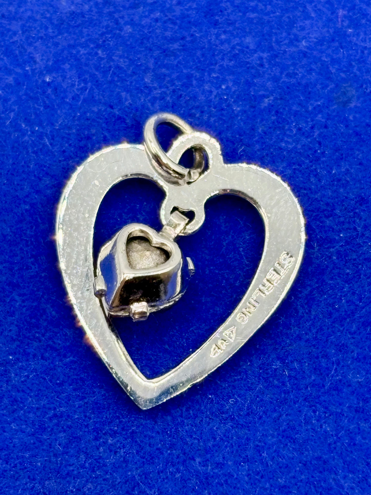 Vintage Sterling Silver Pink Glass Heart Charm