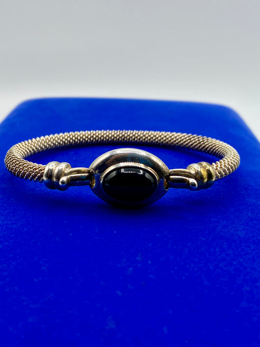 Joseph Esposito Sterling Silver Black Onyx Bangle Bracelet