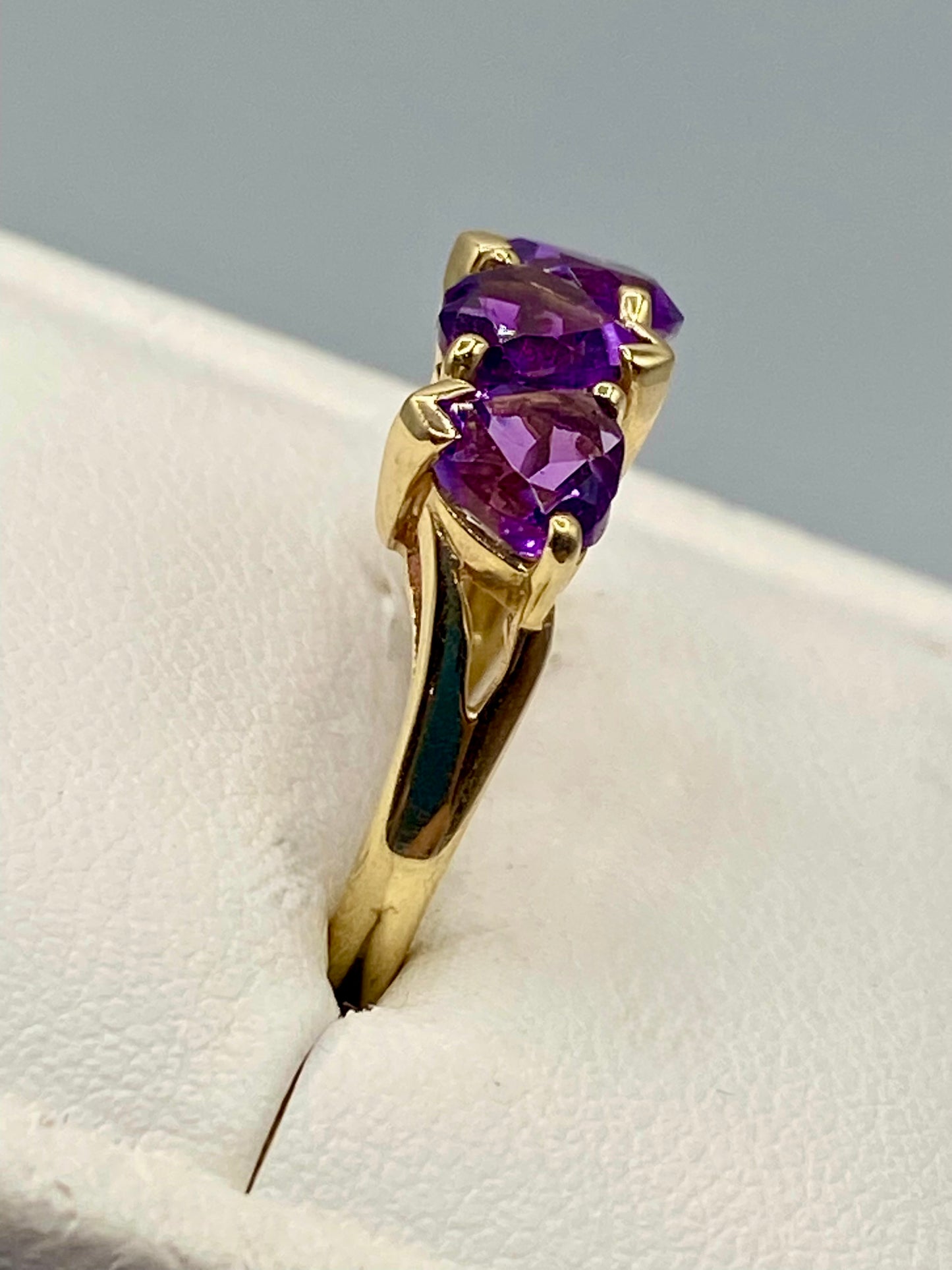 14K Gold Triple Amethyst Heart Ring