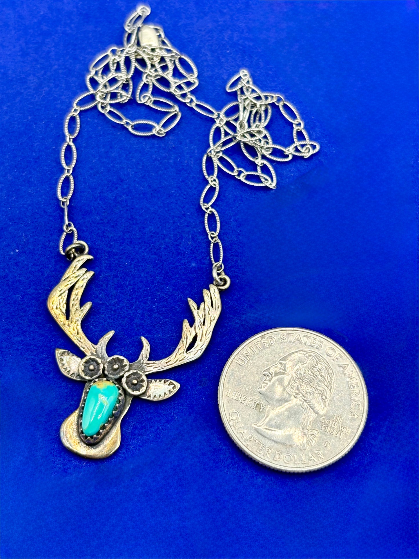 Sterling Silver Southwestern Deer Head Turquoise Necklace