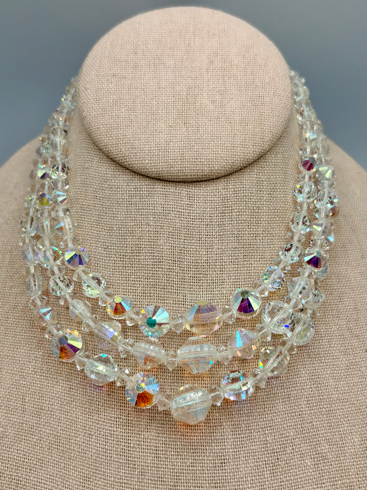 Vintage Triple Strand AB Crystal Necklace