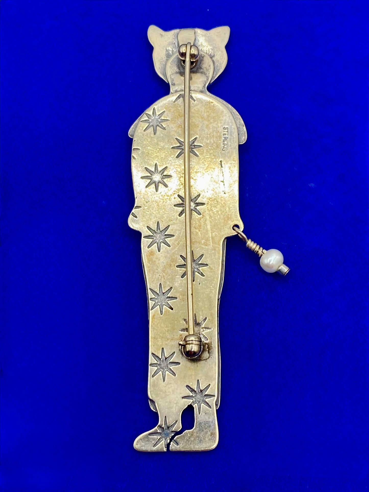 Sterling Silver Artisan Cat Person Brooch