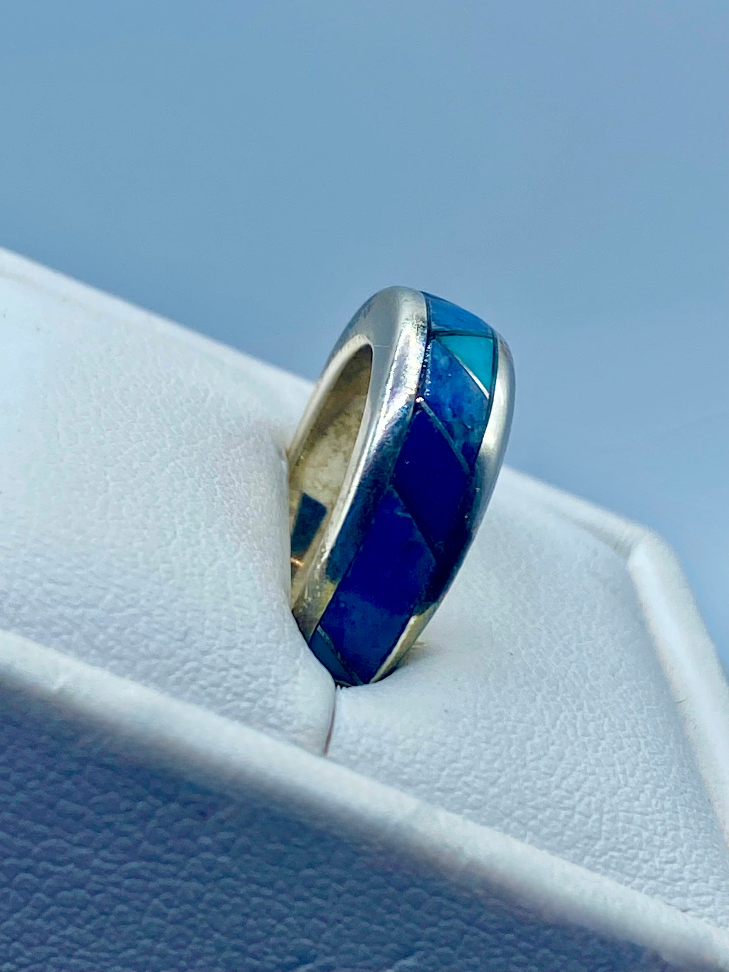 Sterling Silver Waldeck Johnson Turquoise & Lapis Inlay Band Ring