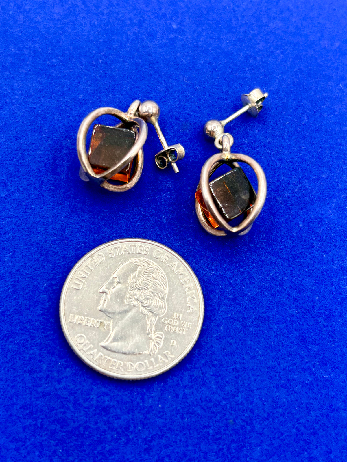 Sterling Silver Square Amber Earrings