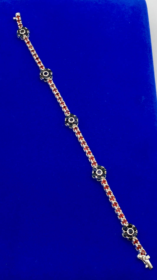 Sterling Silver Sapphire & Garnet Floral Bracelet