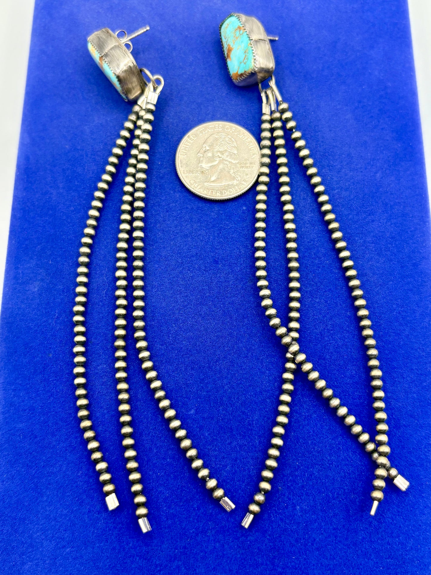 Sterling Silver Southwestern Turquoise LONG Tassel Earrings