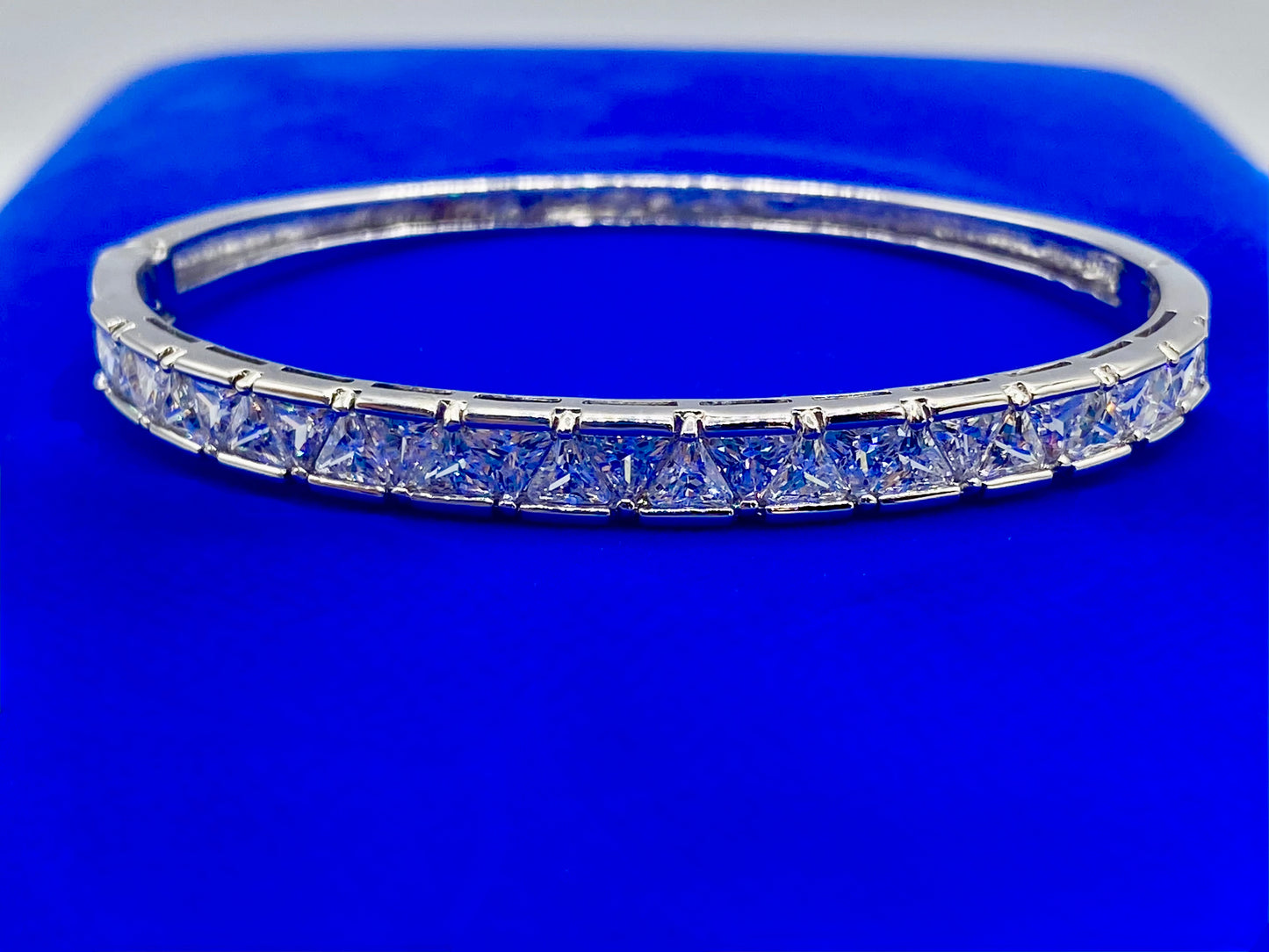 Sterling Silver Trillion Cut CZ Bangle Bracelet