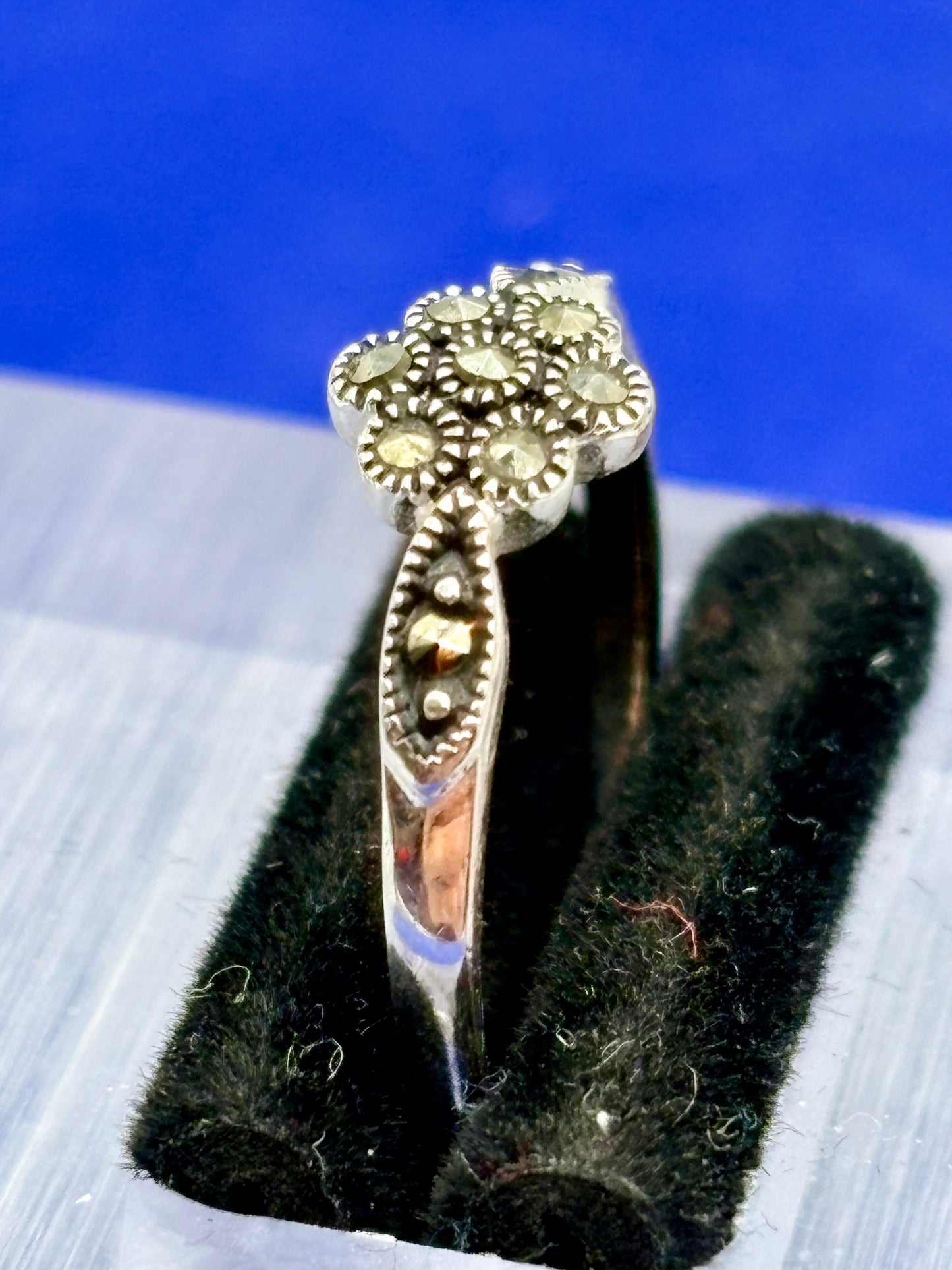 Sterling Silver Dainty Marcasite Floral Ring