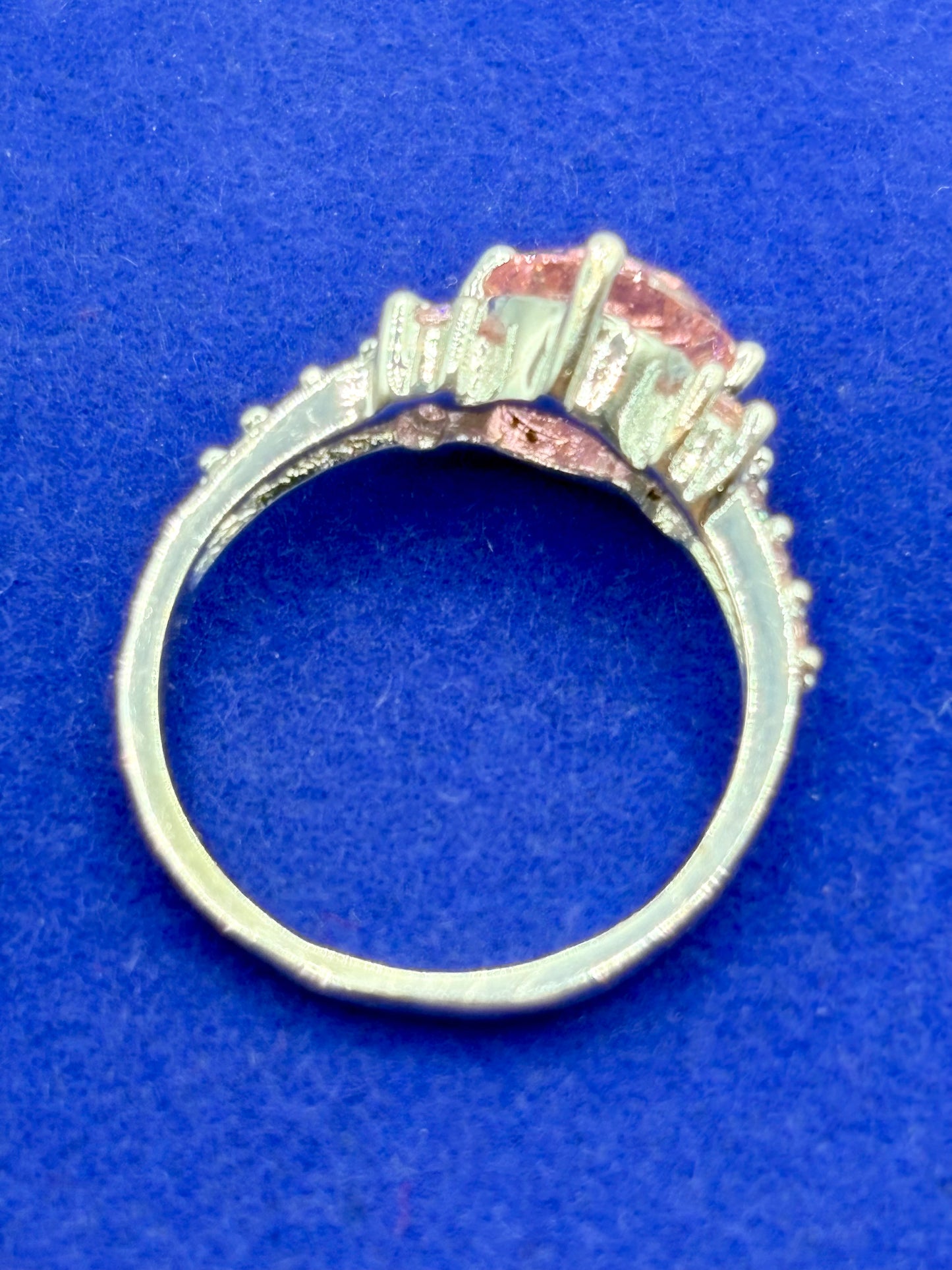 Pink Glass Silver Tone Costume Ring