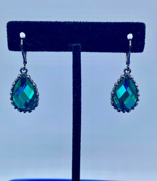 Joan Rivers Gunmetal Faceted Blue Green Acrylic Rhinestone Earrings