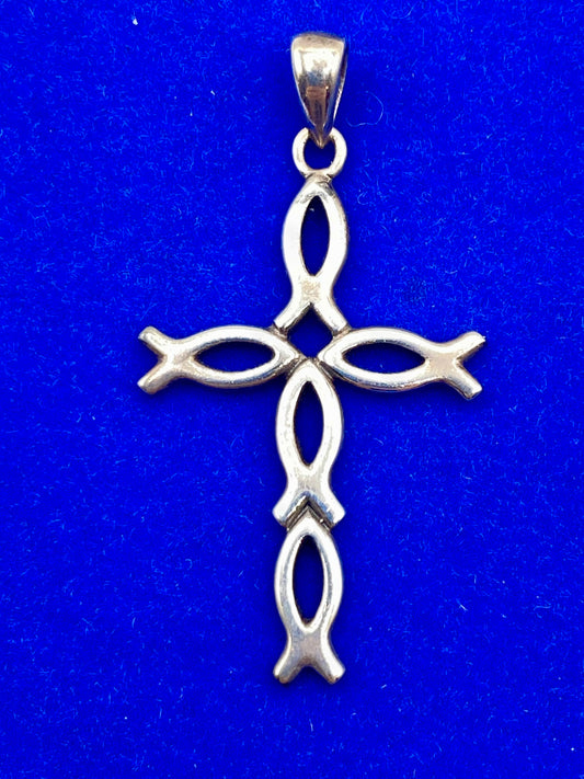Sterling Silver Christian Fish Cross Pendant