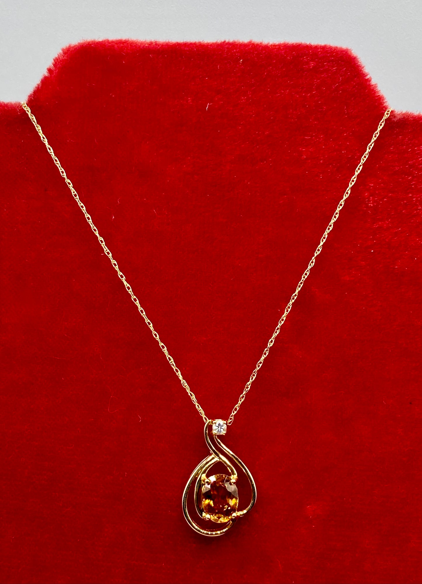 10K Gold Orange & Clear Topaz Necklace